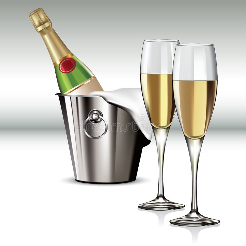Μπουκάλι CHAMPAGNE στο δοχείο ψύξης διανυσματική απεικόνιση