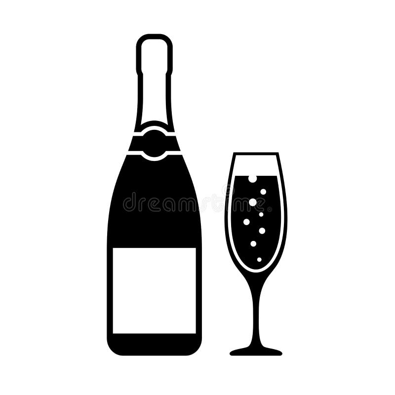 Μπουκάλι CHAMPAGNE και διανυσματικό εικονίδιο γυαλιού ελεύθερη απεικόνιση δικαιώματος