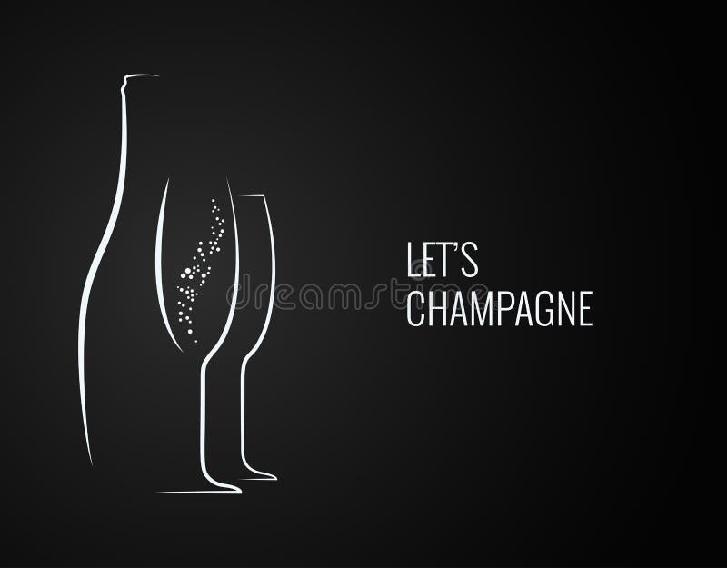 Μπουκάλι CHAMPAGNE και σκιαγραφία γυαλιού στην πλάτη backgrond ελεύθερη απεικόνιση δικαιώματος
