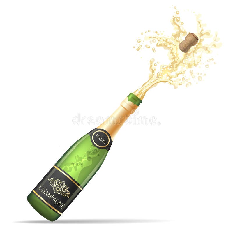 Μπουκάλι CHAMPAGNE λαϊκό και άφρισμα ελεύθερη απεικόνιση δικαιώματος