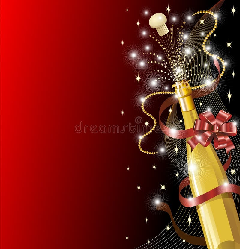 Μπουκάλι CHAMPAGNE με το κόκκινο τόξο απεικόνιση αποθεμάτων