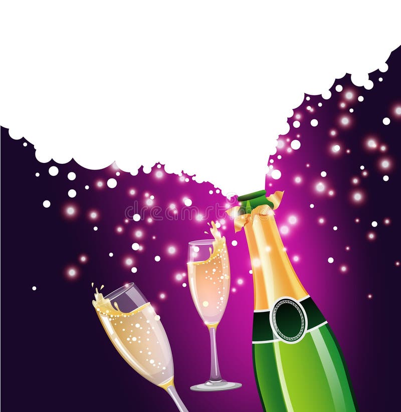 Μπουκάλι και γυαλί CHAMPAGNE διανυσματική απεικόνιση