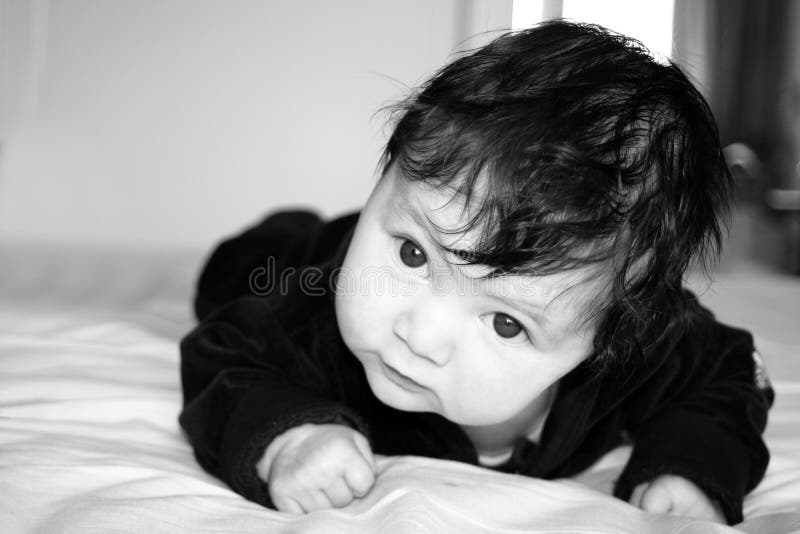 Baby 3 months old, looking very wise. Baby 3 months old, looking very wise