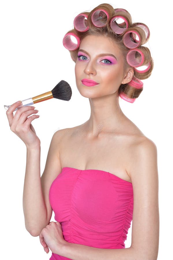Νέα βούρτσα εκμετάλλευσης γυναικών makeup στοκ φωτογραφίες με δικαίωμα ελεύθερης χρήσης Νέα βούρτσα εκμετάλλευσης γυναικών makeup στοκ φωτογραφίες με δικαίωμα ελεύθερης χρήσης