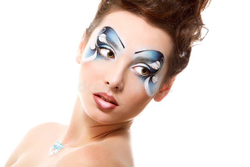 Νέα γυναίκα με το όμορφο νερό makeup που χαμογελά πέρα από το λευκό στοκ εικόνες Νέα γυναίκα με το όμορφο νερό makeup που χαμογελά πέρα από το λευκό στοκ εικόνες