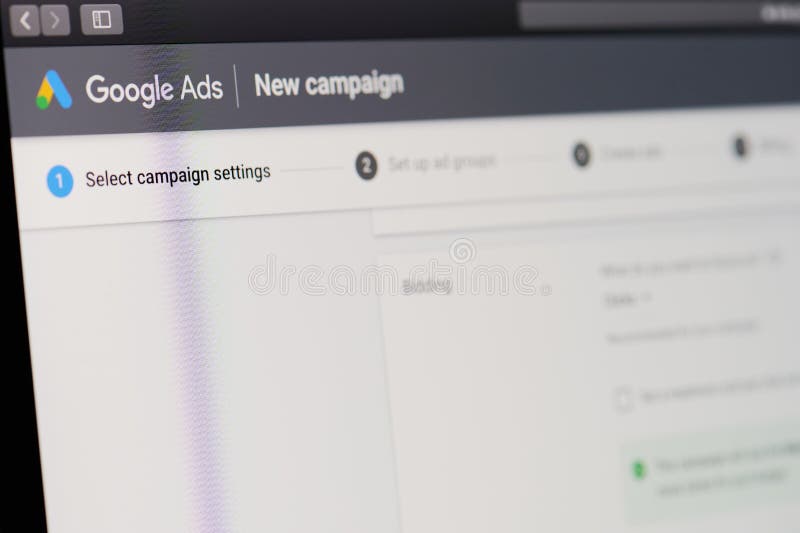 New-York , USA - May 22 , 2020: New campaign Google ads main page close up view on laptop screen. New-York , USA - May 22 , 2020: New campaign Google ads main page close up view on laptop screen