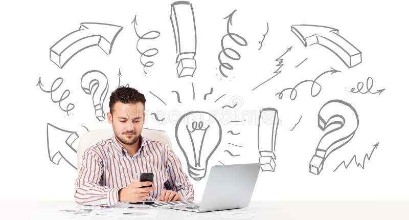 Νέο 'brainstorming' επιχειρηματιών με τα συρμένα βέλη και τα σύμβολα στοκ εικόνα Νέο 'brainstorming' επιχειρηματιών με τα συρμένα βέλη και τα σύμβολα στοκ εικόνα