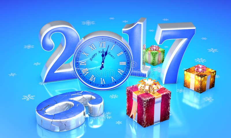 νέο έτος 2017 Δώρα νεράιδων Χριστουγέννων Όμορφα κιβώτια, ρολόι Τ διανυσματική απεικόνιση νέο έτος 2017 Δώρα νεράιδων Χριστουγέννων Όμορφα κιβώτια, ρολόι Τ διανυσματική απεικόνιση