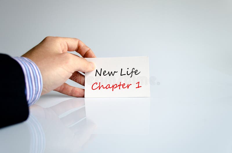 Bussines man hand holding business concept message New life chapter 1. Bussines man hand holding business concept message New life chapter 1