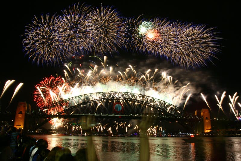 The breath taking fireworks light up the harbour in the new year eve. The breath taking fireworks light up the harbour in the new year eve