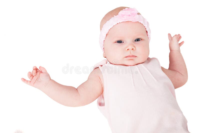 New born baby, 2 month, in pink dress. New born baby, 2 month, in pink dress