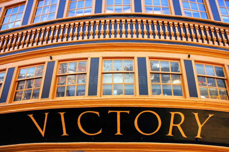 Stern (rear end view) of Admiral Nelson's flagship H.M.S. Victory. Stern (rear end view) of Admiral Nelson's flagship H.M.S. Victory