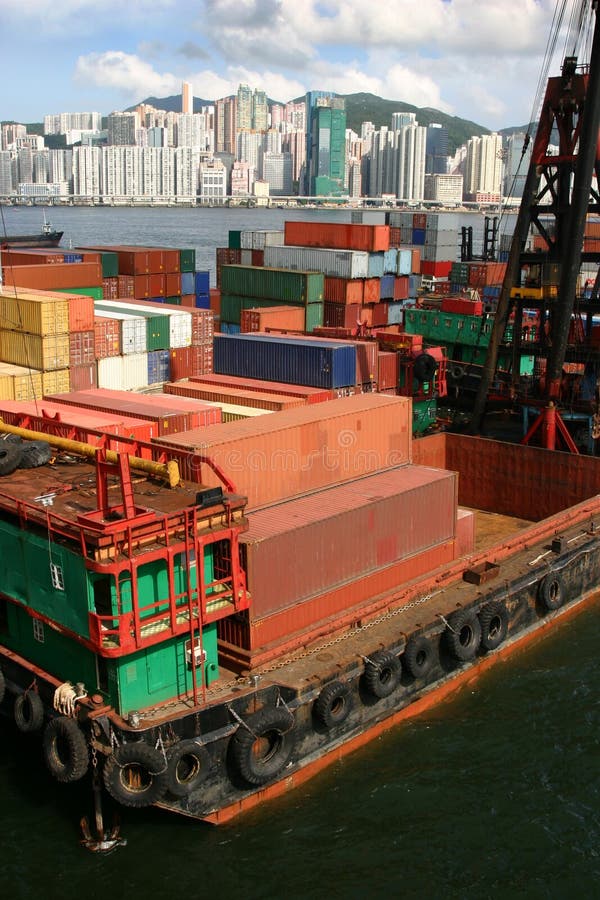 Stacks of shipping containers at a port in Hong Kong. Stacks of shipping containers at a port in Hong Kong