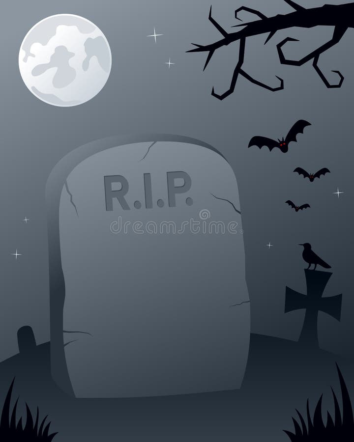 Halloween night scene with a gravestone in a spooky graveyard. Empty space for a message. Eps file available. Halloween night scene with a gravestone in a spooky graveyard. Empty space for a message. Eps file available.