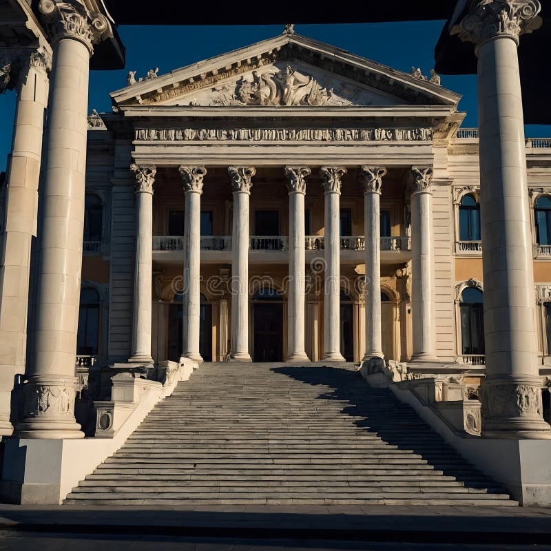 Νεοκλασσικό θέατρο με καλλιτεχνικές στήλες και μεγάλη είσοδο απεικόνιση αποθεμάτων