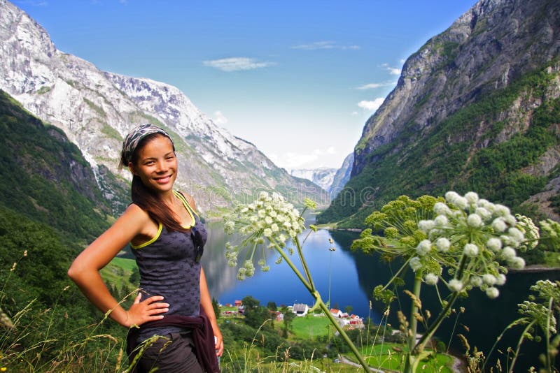 Young woman hiker, Sognefjorden, Norway. Young woman hiker, Sognefjorden, Norway