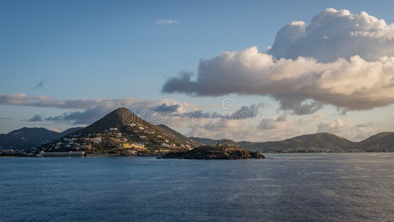 Caribbean islands from the Atlantic ocean with a cloudy blue sky. Caribbean islands from the Atlantic ocean with a cloudy blue sky