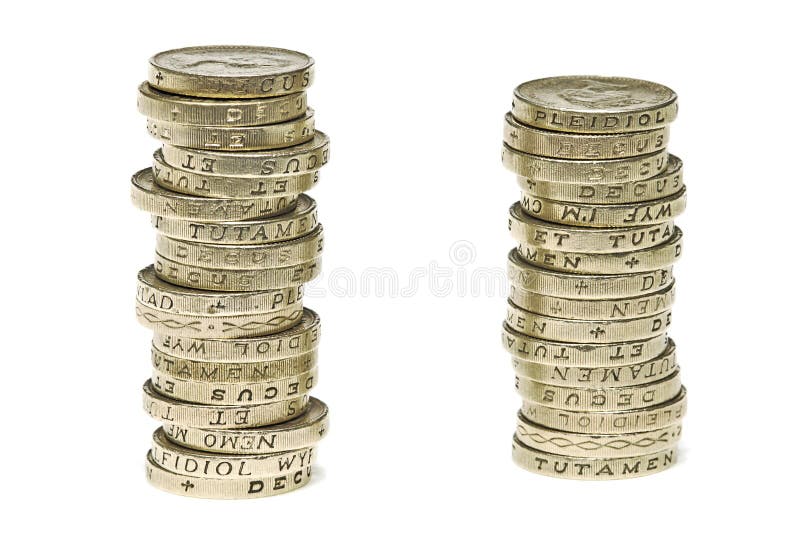 UK One Pound coins on white background. UK One Pound coins on white background