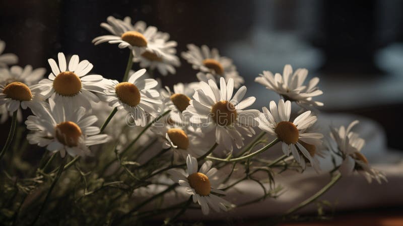 ντάσκ γοητεύει όμορφα chamomile μπουκέτο στο ξεθωριασμένο φως απεικόνιση αποθεμάτων