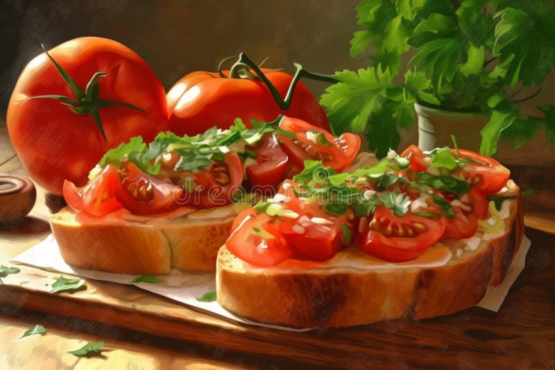 ντομάτα eco bruschetta. δημιουργία ai διανυσματική απεικόνιση