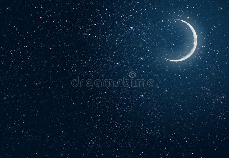 Background night sky with stars and moon. Elements of this image furnished by NASA. Background night sky with stars and moon. Elements of this image furnished by NASA