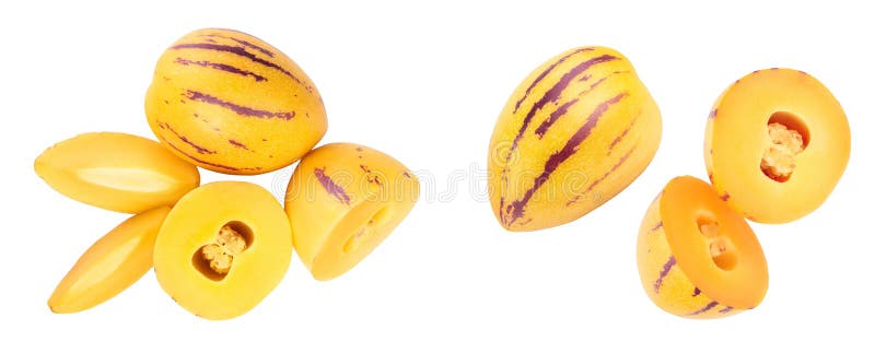 νωπά φρούτα pepino απομονωμένα σε λευκό φόντο. επίπεδη προβολή.
