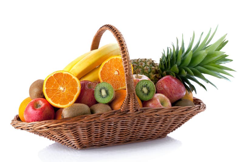 Fresh fruit in the basket against a white background. Fresh fruit in the basket against a white background