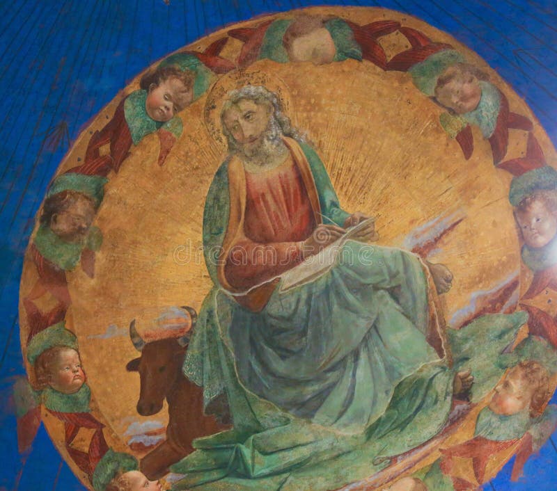 Νωπογραφία στο SAN Gimignano - Luke ο Ευαγγελιστής στοκ εικόνα Νωπογραφία στο SAN Gimignano - Luke ο Ευαγγελιστής στοκ εικόνα