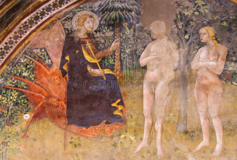 Νωπογραφία στο SAN Gimignano - Ιησούς, Adam και παραμονή στον κήπο του Ε στοκ φωτογραφίες με δικαίωμα ελεύθερης χρήσης Νωπογραφία στο SAN Gimignano - Ιησούς, Adam και παραμονή στον κήπο του Ε στοκ φωτογραφίες με δικαίωμα ελεύθερης χρήσης