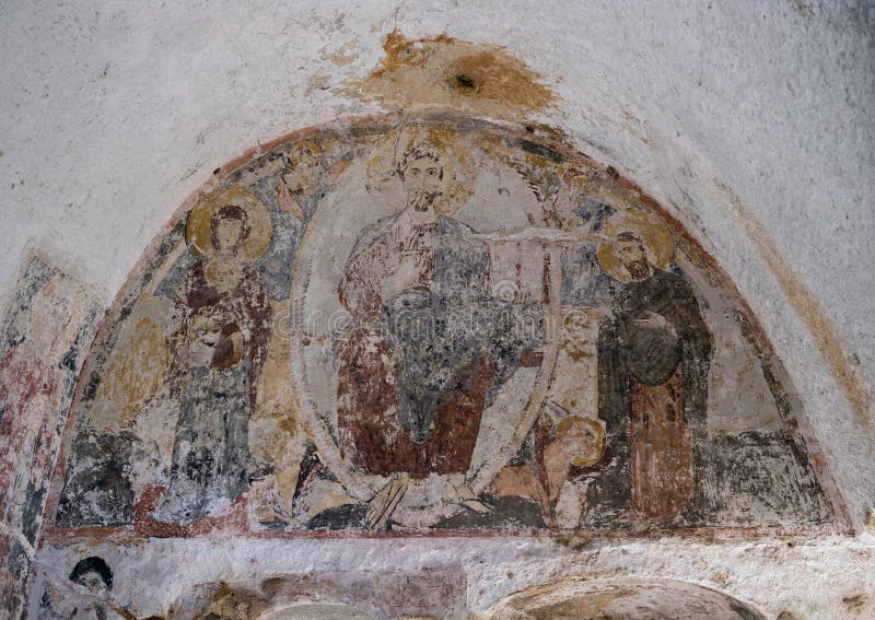 Νωπογραφία Χριστού, της Virgin και του John ο βαπτιστικός σε Λα Chiesa Di Lama D& x27 Antico, λάμα Δ ` Antico Parco Rupestre στοκ εικόνες Νωπογραφία Χριστού, της Virgin και του John ο βαπτιστικός σε Λα Chiesa Di Lama D& x27 Antico, λάμα Δ ` Antico Parco Rupestre στοκ εικόνες