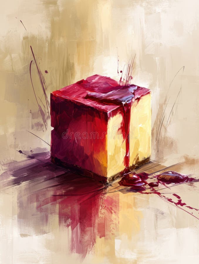 Νόστιμος μινιμαλιστικός κύβος cheesecake με ζωηρή σάλτσα Berry Drizzled Καλλιτεχνικά σε μια ελαφριά επιφάνεια στοκ φωτογραφίες