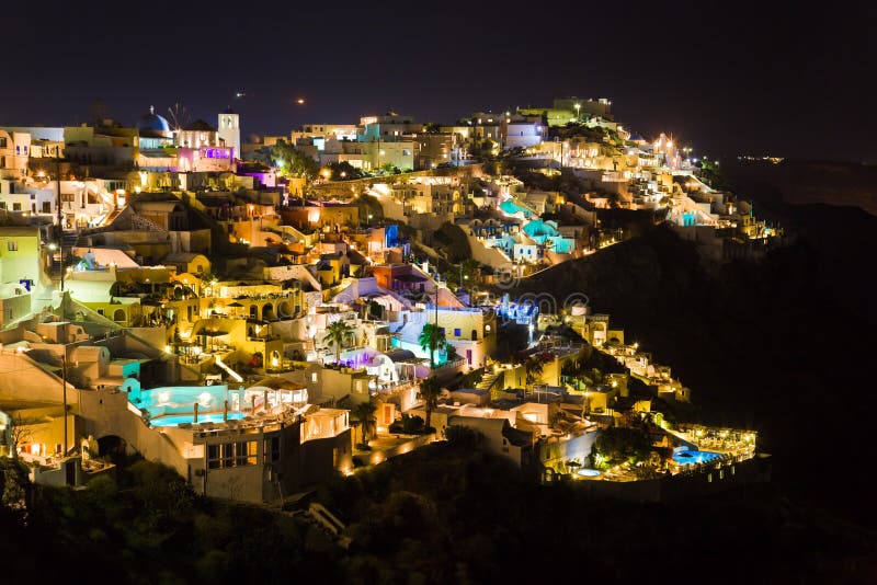 Santorini night (Firostefani) - Greece vacation background. Santorini night (Firostefani) - Greece vacation background