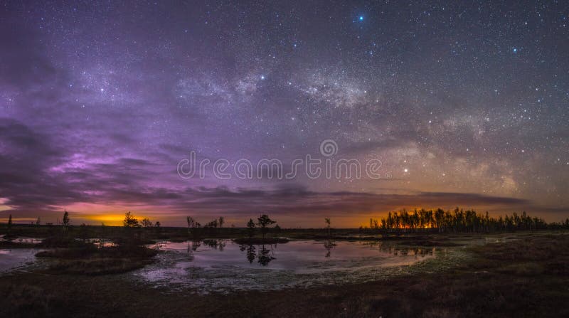 Starry night at a swamp. Starry night at a swamp