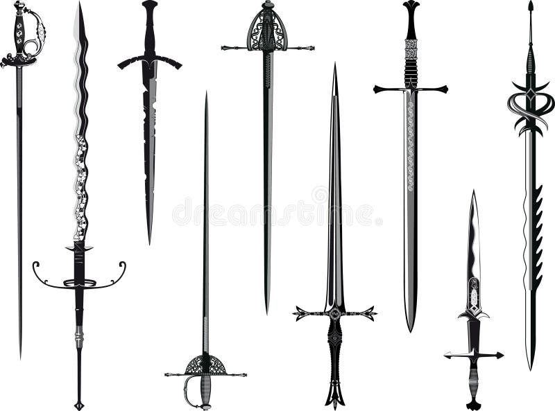 Simplified copy of my collection of swords isolated on white. Simplified copy of my collection of swords isolated on white