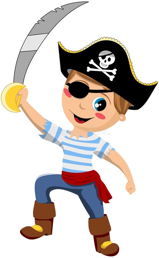 Illustration featuring a cartoon pirate boy with eye patch and sword ready to charge isolated on white background. Eps file is available. You can find other illustrations featuring children in my portfolio. Illustration featuring a cartoon pirate boy with eye patch and sword ready to charge isolated on white background. Eps file is available. You can find other illustrations featuring children in my portfolio