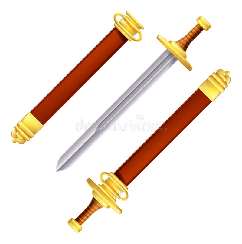 An illustration of a sword in and out of its scabbard. An illustration of a sword in and out of its scabbard