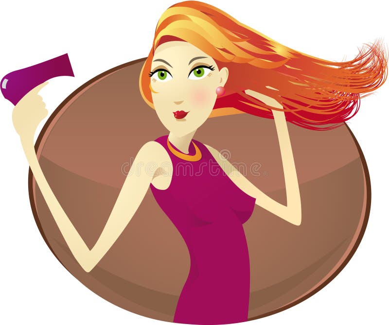 Illustration shows a woman with the hair dryer. Illustration shows a woman with the hair dryer