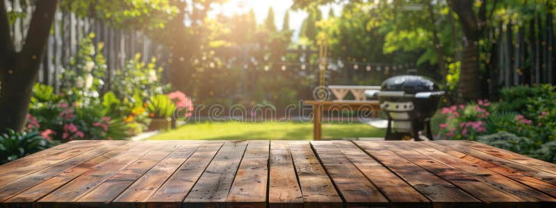 ξύλινο τραπέζι και φύση μπάρμπεκιου στοκ εικόνα με δικαίωμα ελεύθερης χρήσης