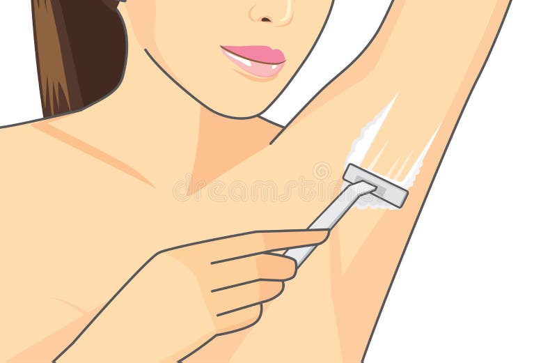 Woman shaving armpit hair with hair removal cream. Woman shaving armpit hair with hair removal cream