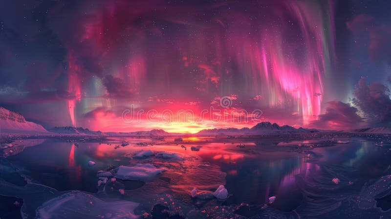ο Aurora borealφωτίζει τον ουρανό σε μια οροσειρά απεικόνιση αποθεμάτων