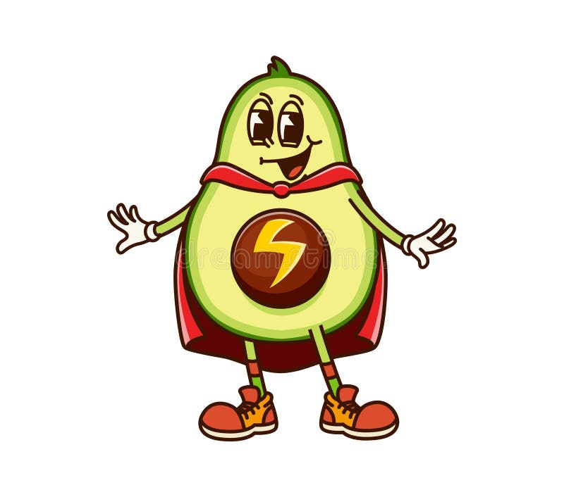 Ο Avocado φρούτο Superhero γοητευτικός χαριτωμένος χαρακτήρας διανυσματική απεικόνιση