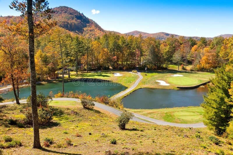 Beautiful golf course among the autumn forest in the Sapphire Valley of North Carolina. Beautiful golf course among the autumn forest in the Sapphire Valley of North Carolina