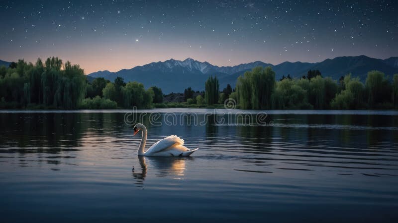 Ο Γαλήνιος Κύβος στο Λυκόφως σε θέα στο όρος Starlit Lake Majestic ελεύθερη απεικόνιση δικαιώματος