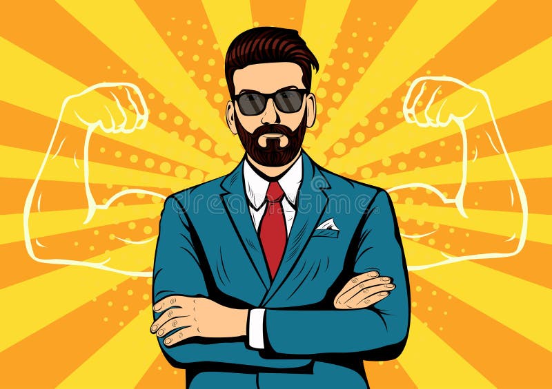 Ο επιχειρηματίας γενειάδων Hipster με τους μυς σκάει την απεικόνιση τέχνης απεικόνιση αποθεμάτων Ο επιχειρηματίας γενειάδων Hipster με τους μυς σκάει την απεικόνιση τέχνης απεικόνιση αποθεμάτων