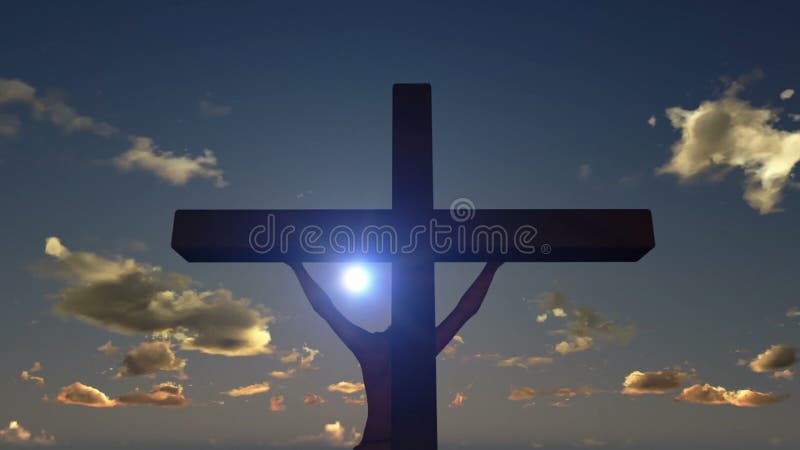 Ο Ιησούς στο σταυρό, κλείνει επάνω, timelapse ηλιοβασίλεμα, ημέρα στη νύχτα, μήκος σε πόδηα αποθεμάτων