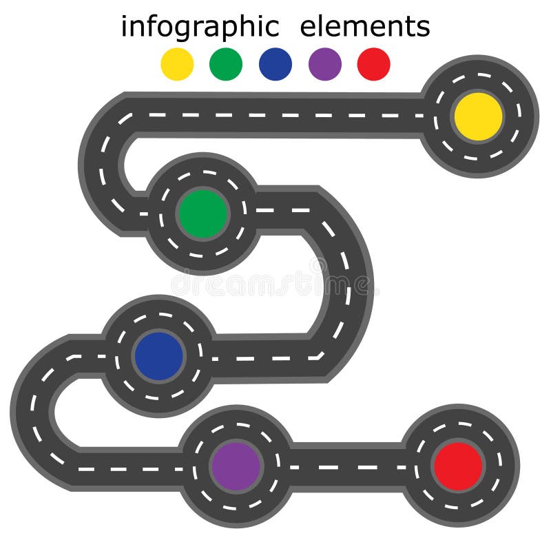 Οδικό infographics Δρόμος πέντε διαφορετικά σημεία που μαρκάρονται με με τα διαφορετικά χρώματα απεικόνιση απεικόνιση αποθεμάτων Οδικό infographics Δρόμος πέντε διαφορετικά σημεία που μαρκάρονται με με τα διαφορετικά χρώματα απεικόνιση απεικόνιση αποθεμάτων