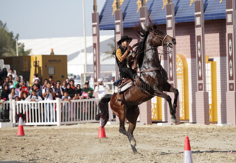 Ο κάουμποϋ παρουσιάζει, σχολείο ιππασίας Muharraq, Μπαχρέιν στοκ φωτογραφίες Ο κάουμποϋ παρουσιάζει, σχολείο ιππασίας Muharraq, Μπαχρέιν στοκ φωτογραφίες