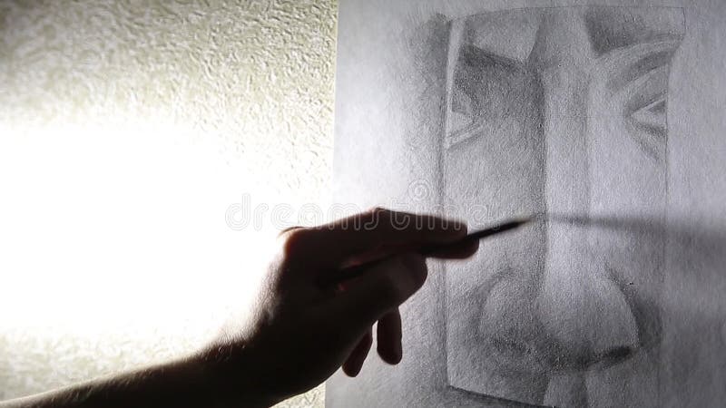 Ο καλλιτέχνης ατόμων σύρει μια μύτη με ένα από γραφίτη μολύβι HD 1920x1080p
