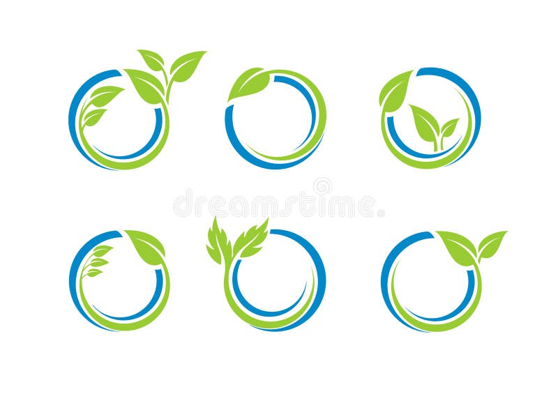 Ο κύκλος αφήνει το λογότυπο οικολογίας, σύνολο σφαιρών νερού εγκαταστάσεων του στρογγυλού διανυσματικού σχεδίου συμβόλων εικονιδί