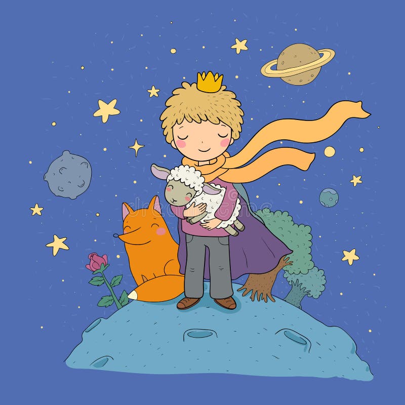 The Little Prince.A fairy tale about a boy, a rose, a planet and a fox. Vector. The Little Prince.A fairy tale about a boy, a rose, a planet and a fox. Vector